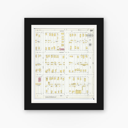 Old map wall art mockup — black gallery frame with white mat — Sanborn Fire Insurance Map from Wyandotte, Wayne County, Michigan (1900), Sheet #0010