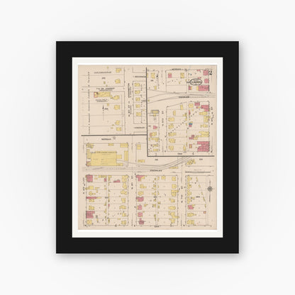 Old map wall art mockup — black gallery frame with white mat — Sanborn Fire Insurance Map from Clinton, Vermillion County, Indiana (1921), Sheet #0002