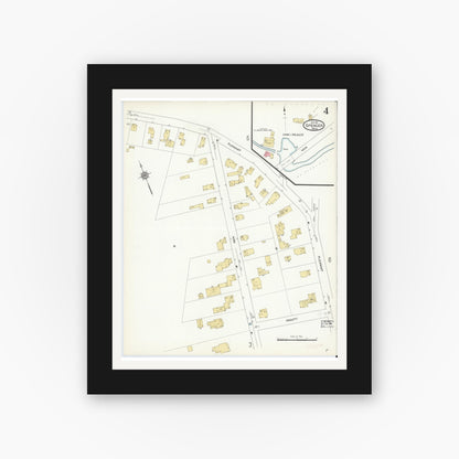 Old map wall art mockup — black gallery frame with white mat — Sanborn Fire Insurance Map from Spencer, Worcester County, Massachusetts (1912), Sheet #0004