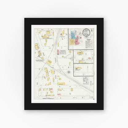Old map wall art mockup — black gallery frame with white mat — Sanborn Fire Insurance Map from Ridgeville, Randolph County, Indiana (1899) - Complete Map Set