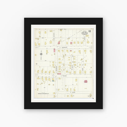 Old map wall art mockup — black gallery frame with white mat — Sanborn Fire Insurance Map from Sullivan, Sullivan County, Indiana (1913), Sheet #0011