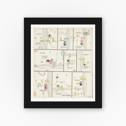 Old map wall art mockup — black gallery frame with white mat — Sanborn Fire Insurance Map from Jasonville, Greene County, Indiana (1915), Sheet #0007