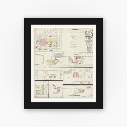 Old map wall art mockup — black gallery frame with white mat — Sanborn Fire Insurance Map from Highland, Madison County, Illinois (1888), Sheet #0001