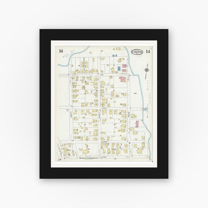 Old map wall art mockup — black gallery frame with white mat — Sanborn Fire Insurance Map from Saint Augustine, Saint John's County, Florida (1924), Sheet #0014