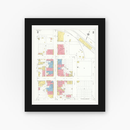 Old map wall art mockup — black gallery frame with white mat — Sanborn Fire Insurance Map from McGregor, McLennan County, Texas (1932), Sheet #0002