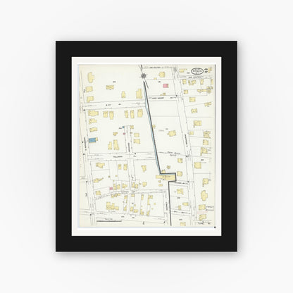Old map wall art mockup — black gallery frame with white mat — Sanborn Fire Insurance Map from Nyack, Rockland County, New York. (1910), Sheet #0002