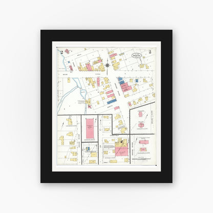 Old map wall art mockup — black gallery frame with white mat — Sanborn Fire Insurance Map from Brighton, Livingston County, Michigan (1923), Sheet #0002
