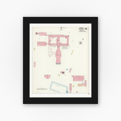 Old map wall art mockup — black gallery frame with white mat — Sanborn Fire Insurance Map from Latrobe, Westmoreland County, Pennsylvania (1909), Sheet #0018