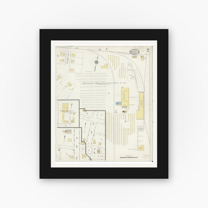 Old map wall art mockup — black gallery frame with white mat — Sanborn Fire Insurance Map from Wauchula, Hardee County, Florida (1914), Sheet #0007