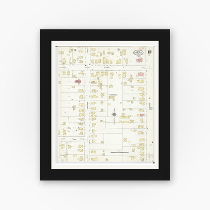 Old map wall art mockup — black gallery frame with white mat — Sanborn Fire Insurance Map from Charlotte, Eaton County, Michigan (1911), Sheet #0012