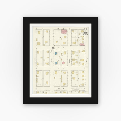 Old map wall art mockup — black gallery frame with white mat — Sanborn Fire Insurance Map from Pecos, Reeves County, Texas (1921), Sheet #0006