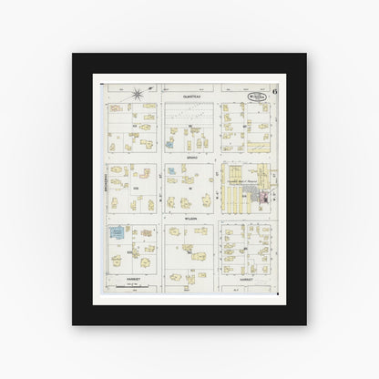 Old map wall art mockup — black gallery frame with white mat — Sanborn Fire Insurance Map from Winona, Winona County, Minnesota (1889), Sheet #0006