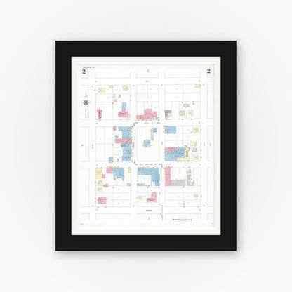 Old map wall art mockup — black gallery frame with white mat — Sanborn Fire Insurance Map from Rocksprings, Edwards County, Texas (1948), Sheet #0002