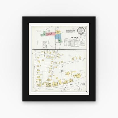 Old map wall art mockup — black gallery frame with white mat — Sanborn Fire Insurance Map from Hopkinton, Middlesex County, Massachusetts (1899) - Complete Map Set