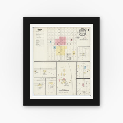 Old map wall art mockup — black gallery frame with white mat — Sanborn Fire Insurance Map from Belle Plaine, Scott County, Minnesota (1894) - Complete Map Set