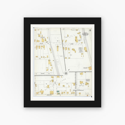 Old map wall art mockup — black gallery frame with white mat — Sanborn Fire Insurance Map from Johnstown, Licking County, Ohio (1900), Sheet #0002
