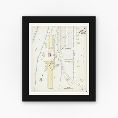 Old map wall art mockup — black gallery frame with white mat — Sanborn Fire Insurance Map from Ridgway, Elk County, Pennsylvania (1887), Sheet #0004