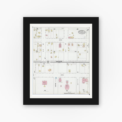 Old map wall art mockup — black gallery frame with white mat — Sanborn Fire Insurance Map from New Ulm, Brown County, Minnesota (1889), Sheet #0007