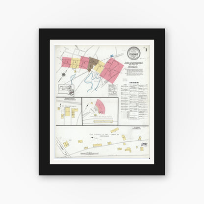 Old map wall art mockup — black gallery frame with white mat — Sanborn Fire Insurance Map from Hyannis, Barnstable County, Massachusetts (1919), Sheet #0001