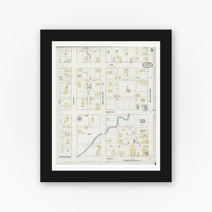 Old map wall art mockup — black gallery frame with white mat — Sanborn Fire Insurance Map from Virginia, Cass County, Illinois (1894), Sheet #0005