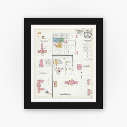 Old map wall art mockup — black gallery frame with white mat — Sanborn Fire Insurance Map from Oxford, Butler County, Ohio (1899), Sheet #0001