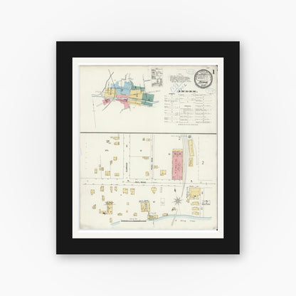 Old map wall art mockup — black gallery frame with white mat — Sanborn Fire Insurance Map from Adams, Jefferson County, New York (1898) - Complete Map Set