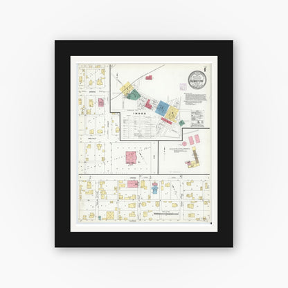 Old map wall art mockup — black gallery frame with white mat — Sanborn Fire Insurance Map from Brownstown, Jackson County, Indiana (1907) - Complete Map Set
