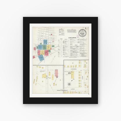 Old map wall art mockup — black gallery frame with white mat — Sanborn Fire Insurance Map from Wilson, Wilson County, North Carolina (1903), Sheet #0001