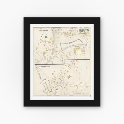 Old map wall art mockup — black gallery frame with white mat — Sanborn Fire Insurance Map from Hingham, Plymouth County, Massachusetts (1948), Sheet #0016