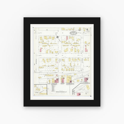 Old map wall art mockup — black gallery frame with white mat — Sanborn Fire Insurance Map from Metropolis, Massac County, Illinois (1910), Sheet #0006