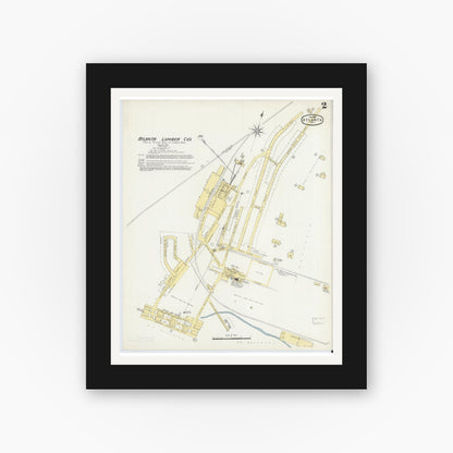 Old map wall art mockup — black gallery frame with white mat — Sanborn Fire Insurance Map from Atlanta, Cass County, Texas (1896), Sheet #0002
