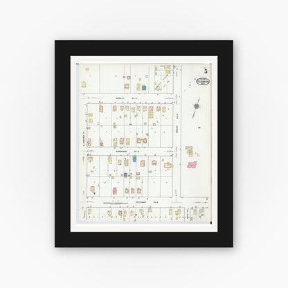 Old map wall art mockup — black gallery frame with white mat — Sanborn Fire Insurance Map from Dearborn, Wayne County, Michigan (1921), Sheet #0005