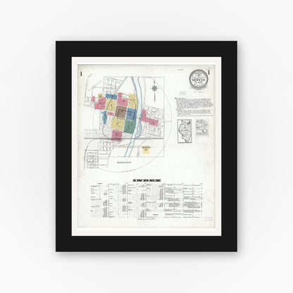 Old map wall art mockup — black gallery frame with white mat — Sanborn Fire Insurance Map from Geneva, Kane County, Illinois (1923) - Complete Map Set