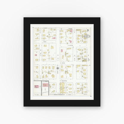 Old map wall art mockup — black gallery frame with white mat — Sanborn Fire Insurance Map from Greenville, Bond County, Illinois (1912), Sheet #0005