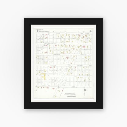 Old map wall art mockup — black gallery frame with white mat — Sanborn Fire Insurance Map from Yellow Springs, Greene County, Ohio (1937), Sheet #0006