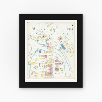Old map wall art mockup — black gallery frame with white mat — Sanborn Fire Insurance Map from Battle Creek, Calhoun County, Michigan (1907), Sheet #0005