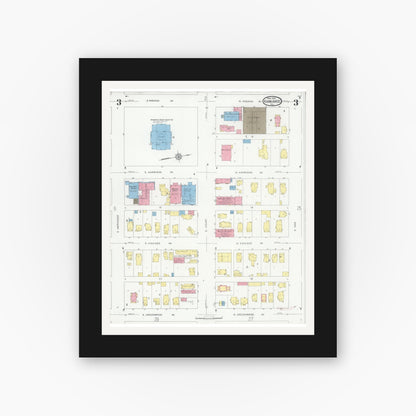 Old map wall art mockup — black gallery frame with white mat — Sanborn Fire Insurance Map from Kankakee, Kankakee County, Illinois (1930), Sheet #0003