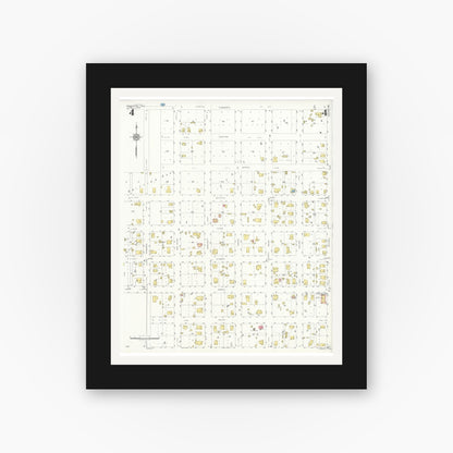 Old map wall art mockup — black gallery frame with white mat — Sanborn Fire Insurance Map from Henrietta, Clay County, Texas (1934), Sheet #0004