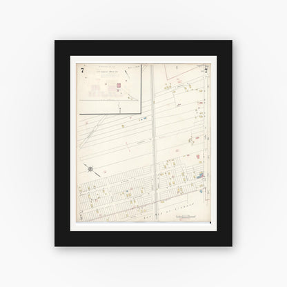 Old map wall art mockup — black gallery frame with white mat — Sanborn Fire Insurance Map from Northfield, Atlantic County, New Jersey (1942), Sheet #0007