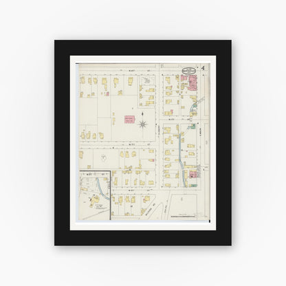 Old map wall art mockup — black gallery frame with white mat — Sanborn Fire Insurance Map from Marysville, Union County, Ohio (1895), Sheet #0004