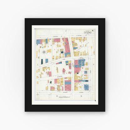 Old map wall art mockup — black gallery frame with white mat — Sanborn Fire Insurance Map from Sault Sainte Marie, Chippewa County, Michigan (1906), Sheet #0008