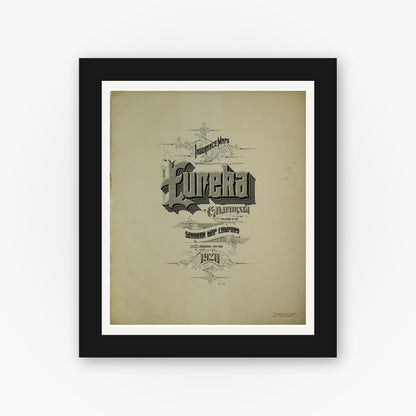 Old map wall art mockup — black gallery frame with white mat — Sanborn Fire Insurance Map from Eureka, Humboldt County, California (1920), Sheet #0001