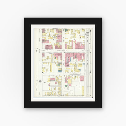 Old map wall art mockup — black gallery frame with white mat — Sanborn Fire Insurance Map from Dunkirk, Chautauqua County, New York (1910), Sheet #0004