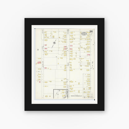 Old map wall art mockup — black gallery frame with white mat — Sanborn Fire Insurance Map from Newark, Licking County, Ohio (1912), Sheet #0030
