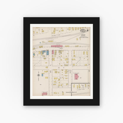 Old map wall art mockup — black gallery frame with white mat — Sanborn Fire Insurance Map from Hurley, Iron County, Wisconsin (1922), Sheet #0008
