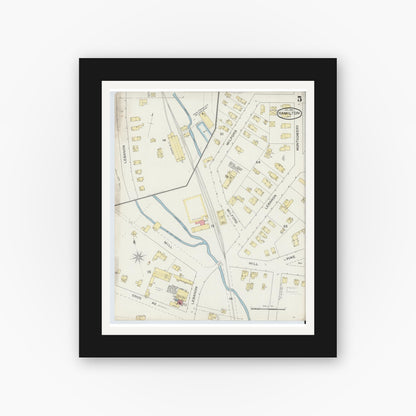 Old map wall art mockup — black gallery frame with white mat — Sanborn Fire Insurance Map from Hamilton, Madison County, New York (1893), Sheet #0005