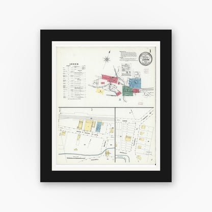 Old map wall art mockup — black gallery frame with white mat — Sanborn Fire Insurance Map from Graham, Tazewell County, Virginia (1908) - Complete Map Set