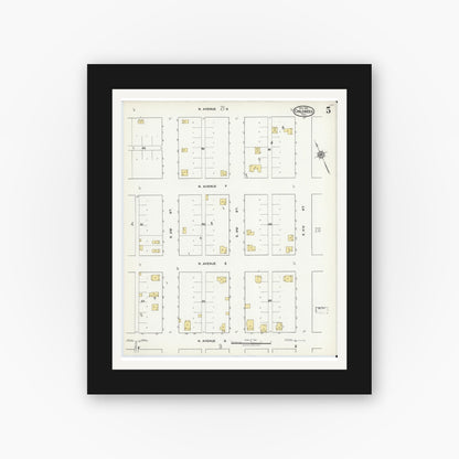Old map wall art mockup — black gallery frame with white mat — Sanborn Fire Insurance Map from Childress, Childress County, Texas (1921), Sheet #0005