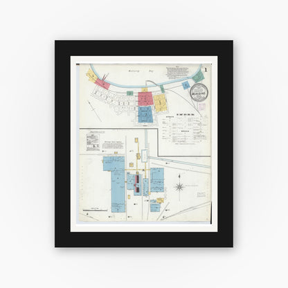Old map wall art mockup — black gallery frame with white mat — Sanborn Fire Insurance Map from Munising, Alger County, Michigan (1906), Sheet #0001