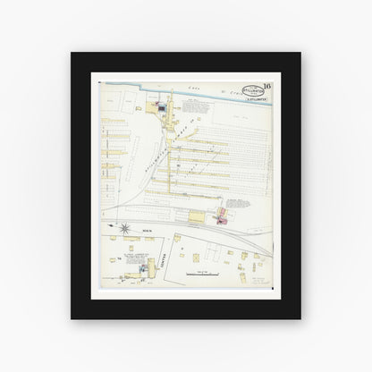 Old map wall art mockup — black gallery frame with white mat — Sanborn Fire Insurance Map from Stillwater, Washington County, Minnesota (1891), Sheet #0016
